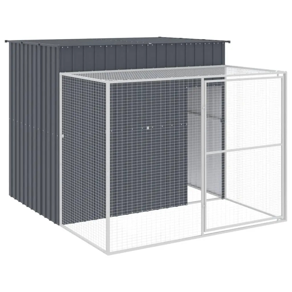 Dog Kennel Galvanised Steel 214 x 253 x 181 cm Anthracite Outdoor Pet House with Run