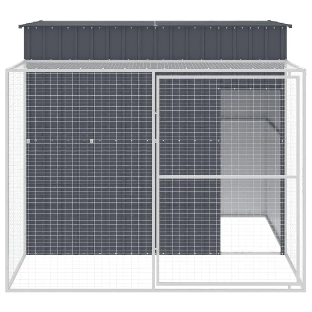Dog Kennel Galvanised Steel 214 x 253 x 181 cm Anthracite Outdoor Pet House with Run