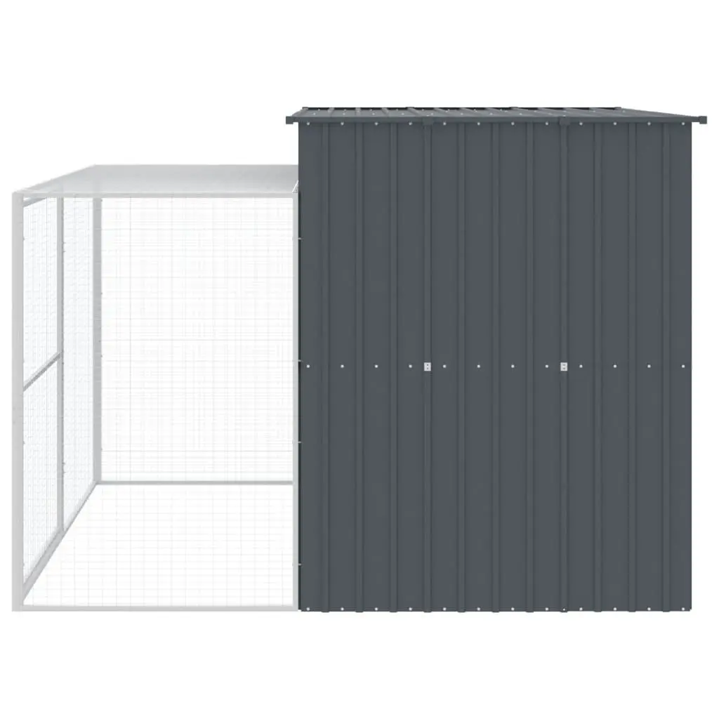 Dog Kennel Galvanised Steel 214 x 253 x 181 cm Anthracite Outdoor Pet House with Run