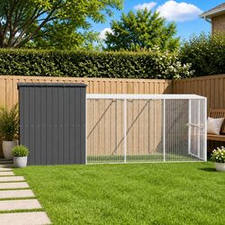 Durable Anthracite Steel Dog House with Extended Run
