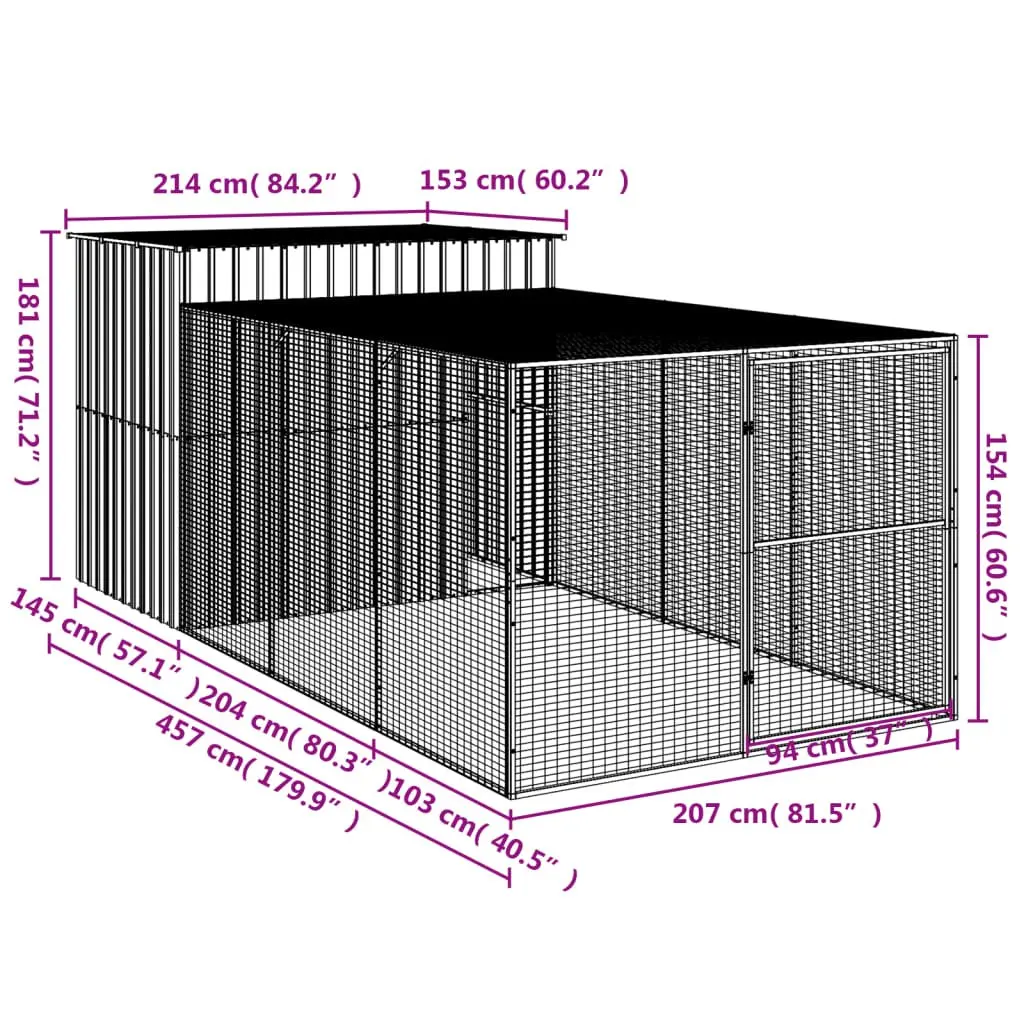 Dog Kennel Galvanised Steel Outdoor Anthracite Dog House with Run