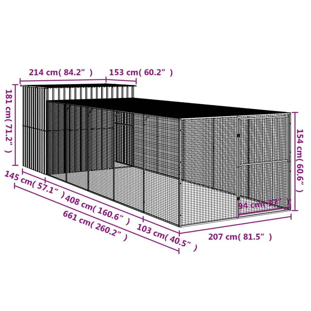 Galvanised Steel Dog House with Extended Run