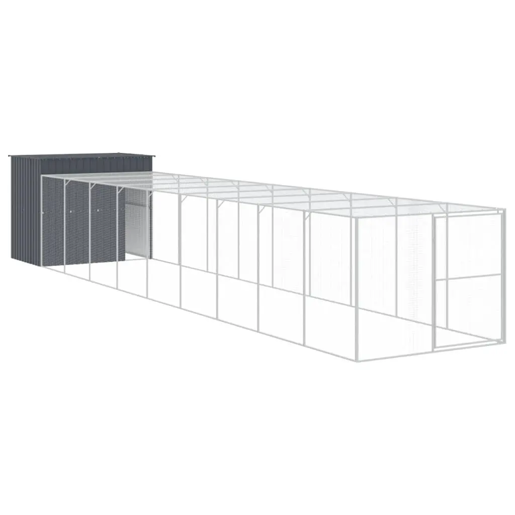 Dog House with Run Galvanised Steel 214 x 1069 x 181 cm Anthracite