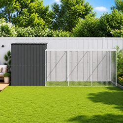 Large Anthracite Dog House with Run for Outdoor Use