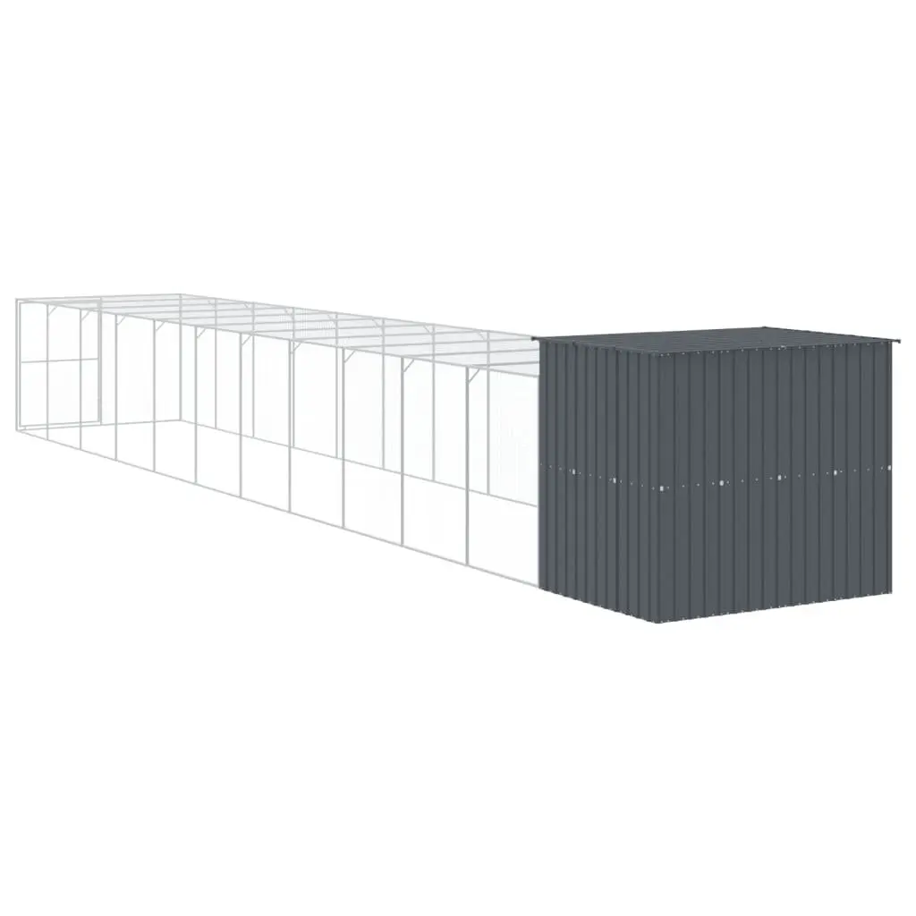Large Anthracite Dog House with Run for Outdoor Use