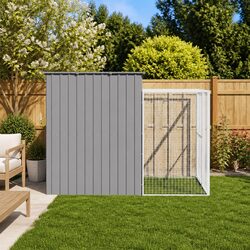 Durable Light Grey Galvanised Steel Dog House with Run