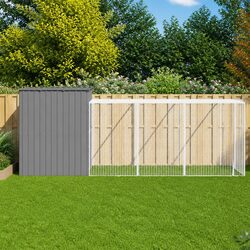 Light Grey Galvanised Steel Dog House with Extended Run