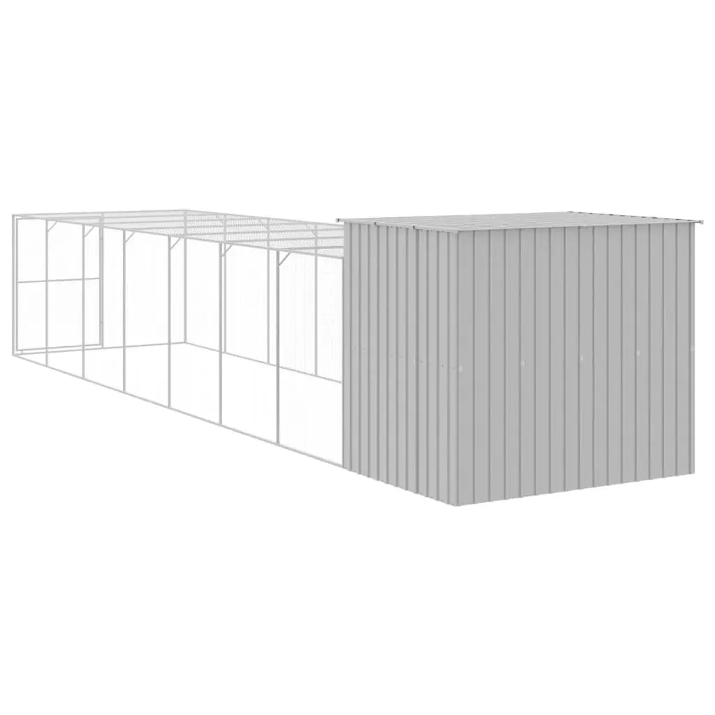 Dog Kennel Galvanised Steel Light Grey Outdoor House with Run