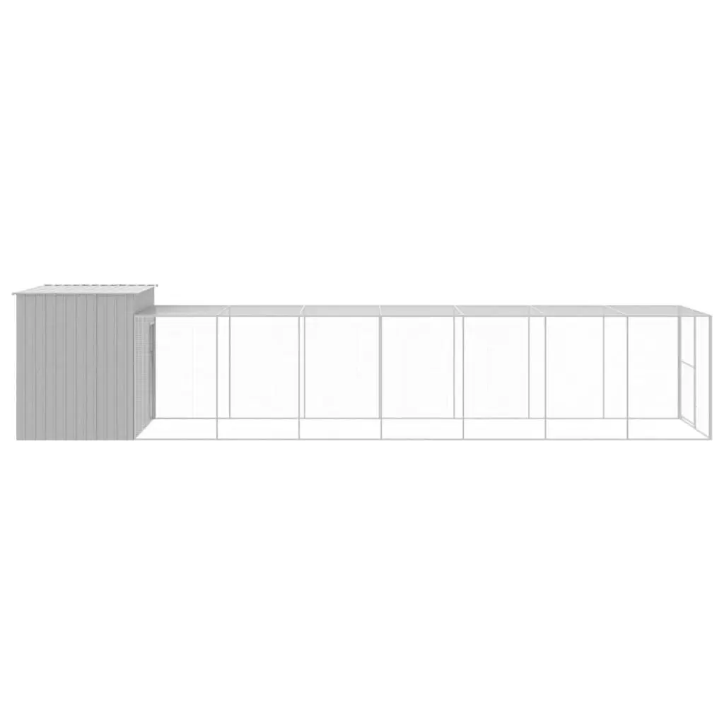 Dog Kennel Galvanised Steel Light Grey Outdoor House with Run