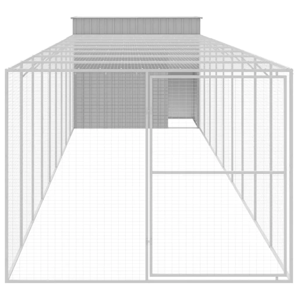 Dog Kennel Galvanised Steel Outdoor Pet House with Run Grey 214 x 1069 x 181 cm