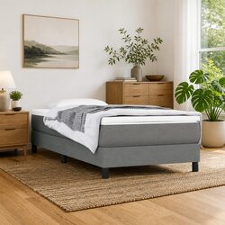 Durable Grey Fabric Box Spring Bed Frame for King Single