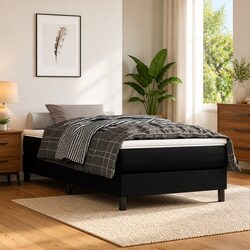 Durable Box Spring Bed Frame King Single in Black Faux Leather