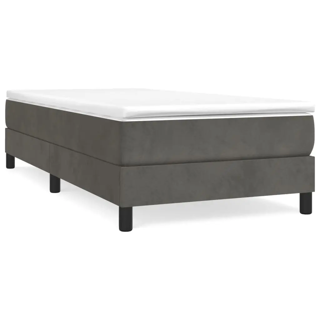 King Single Grey Velvet Upholstered Box Spring Bed Frame