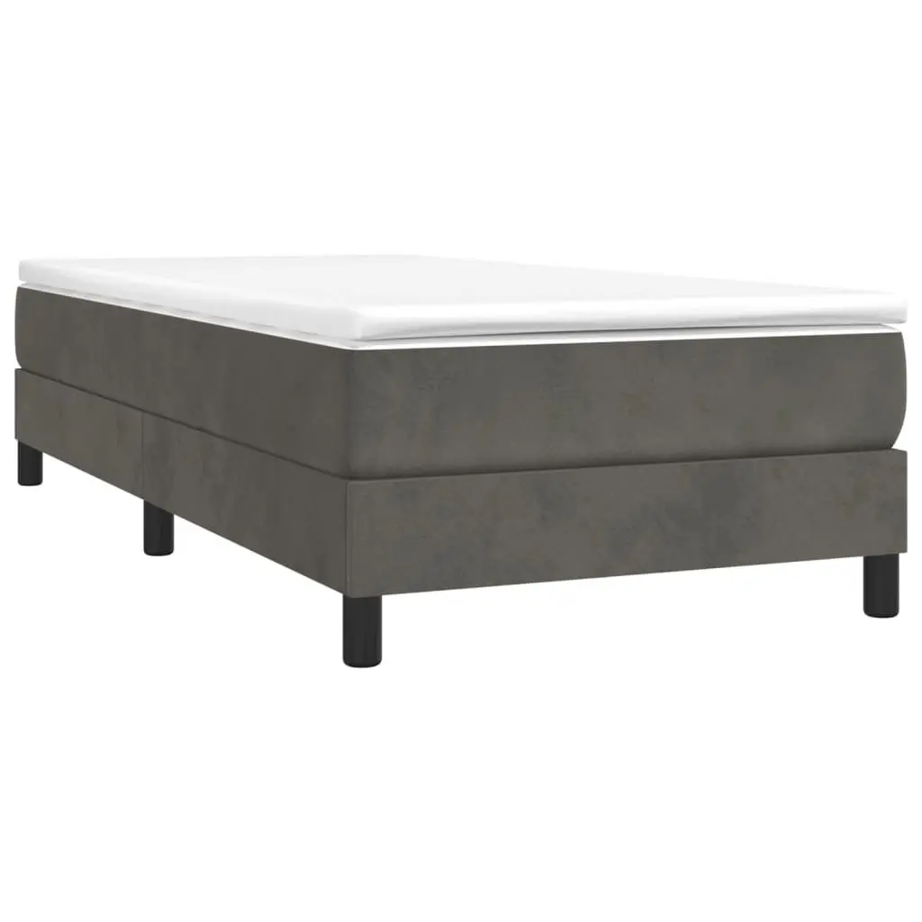 King Single Grey Velvet Upholstered Box Spring Bed Frame