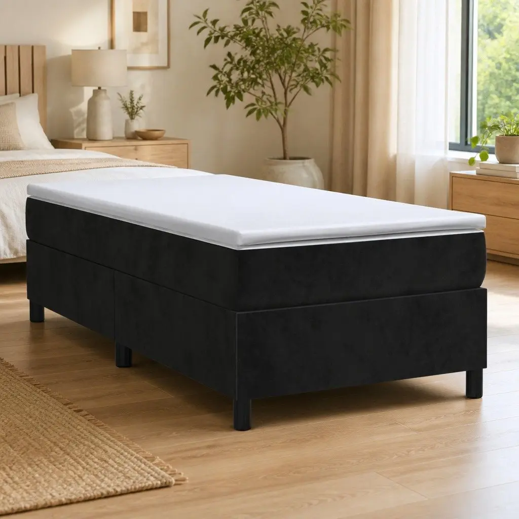King Single Size Black Velvet Box Spring Bed Frame