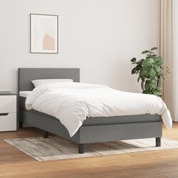 Durable Grey Box Spring Bed with Pocket Spring Mattress 100x200 cm
