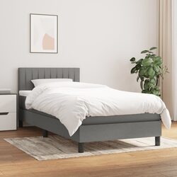 Premium Box Spring Bed with Pocket Spring Mattress - Grey 100x200 cm