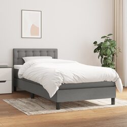 Durable Dark Grey Box Spring Bed with Adjustable Headboard