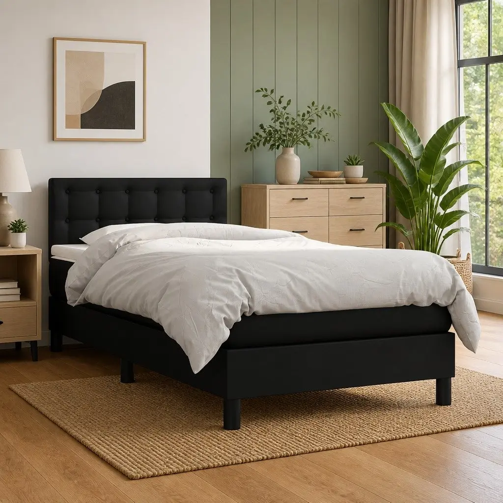 Box Spring Bed Pocket Spring Mattress Faux Leather 100x200 cm Black