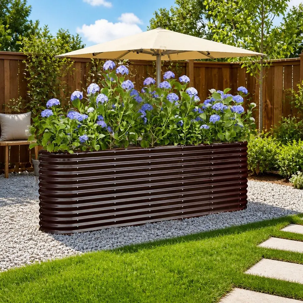 Raised Garden Bed Galvanised Steel 224x40x68cm Brown