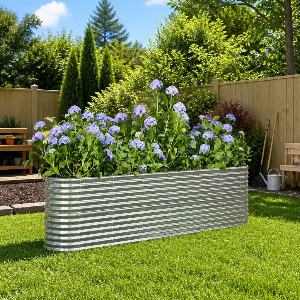 Galvanised Steel Raised Garden Bed Planter 260x40x68cm Silver