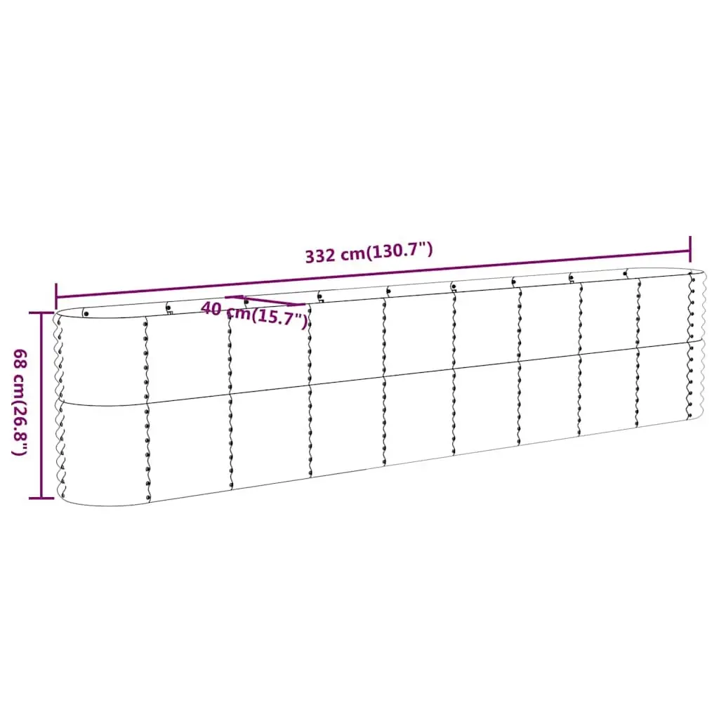 Garden Raised Bed Galvanised Steel 332 x 40 x 68 cm Grey