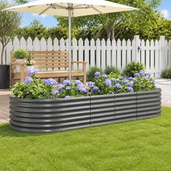 Sturdy Grey Steel Raised Garden Bed for Outdoor Planting