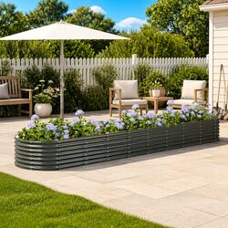 Garden Raised Bed Galvanised Steel Outdoor Planter Box Large Deep Frame Grey