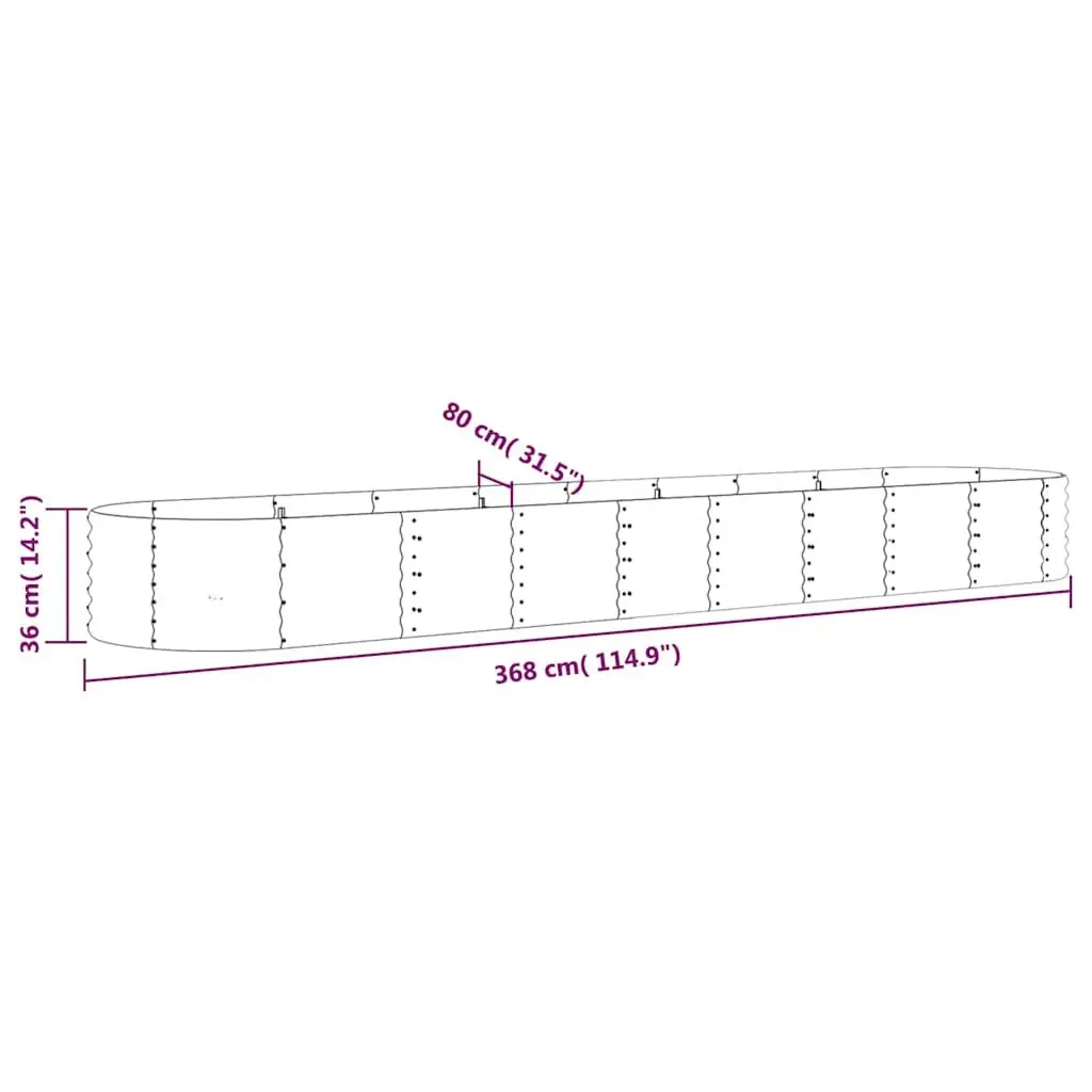 Garden Raised Bed Galvanised Steel 368x80x36cm Anthracite