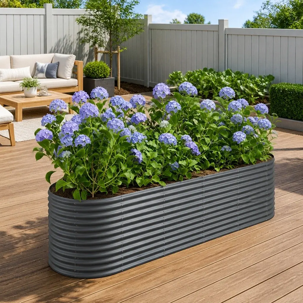 Raised Bed Planter Box Galvanised Steel Grey 296 x 80 x 68 cm Outdoor Vegetable Flower Herb Gardening