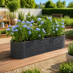 Durable Anthracite Galvanised Steel Raised Garden Bed 296x80x68cm