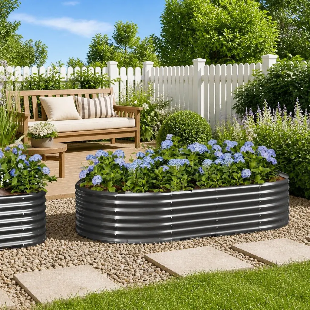 Anthracite Raised Garden Bed with Steel Frame