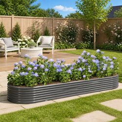 Durable Galvanised Steel Raised Garden Bed in Grey