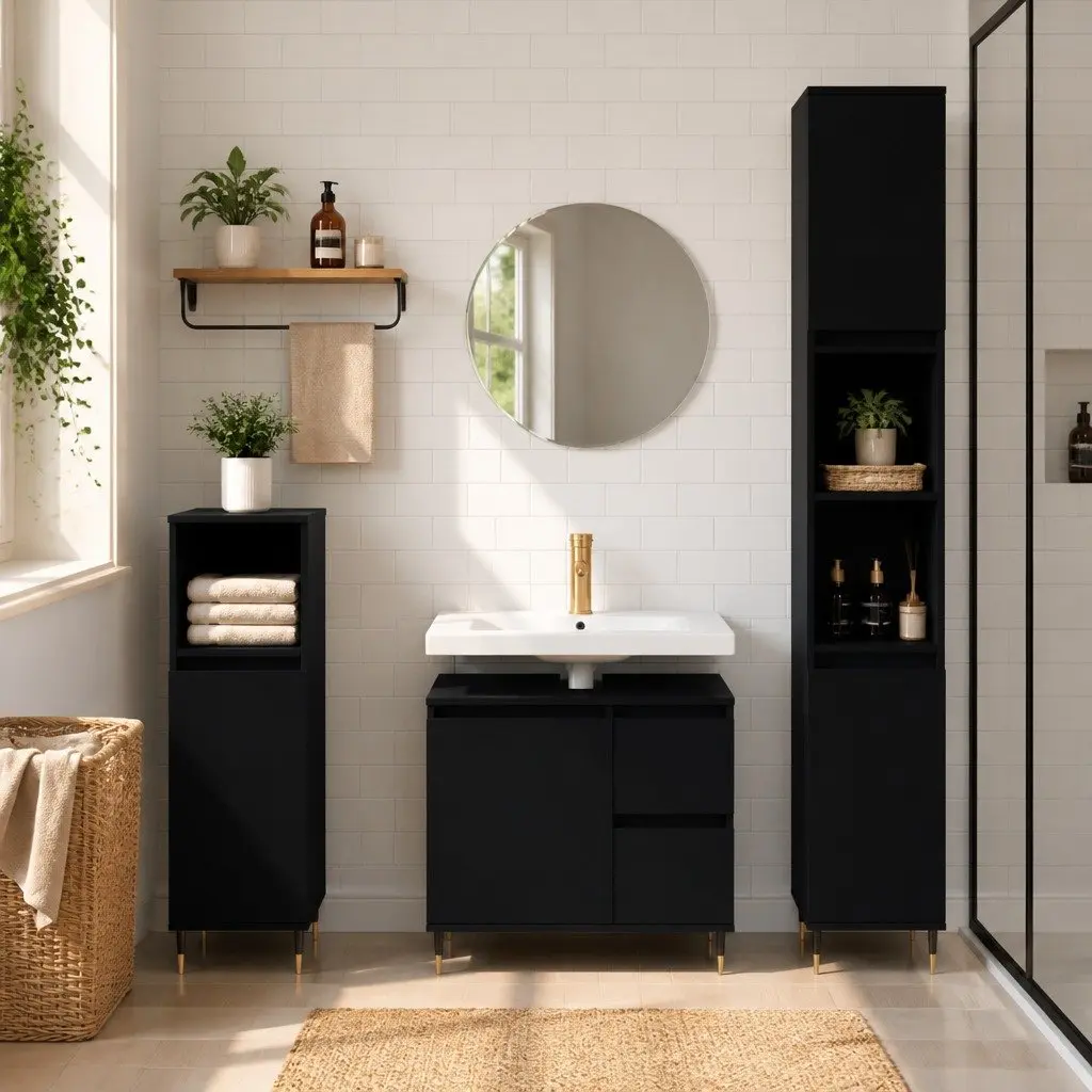 Black 3-Piece Bathroom Furniture Set