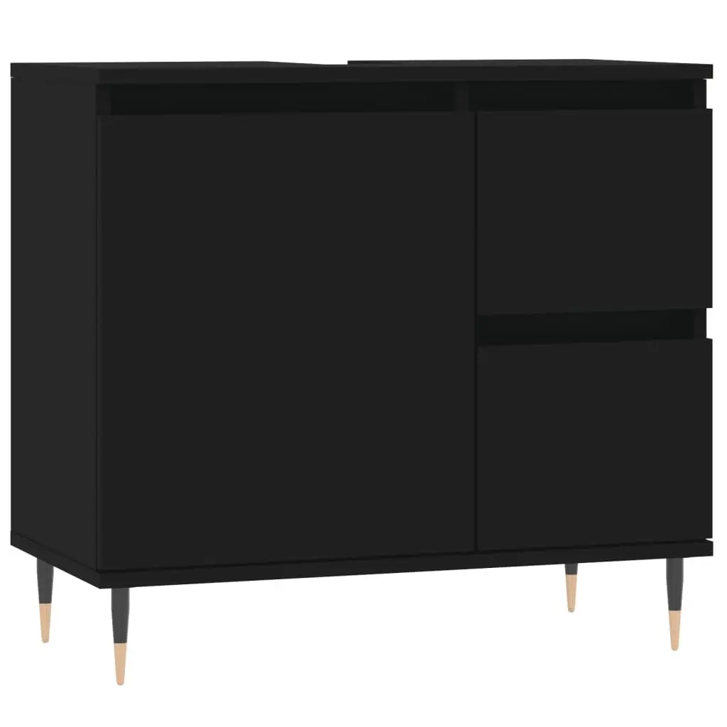 3 Piece Bathroom Furniture Set Engineered Wood Black