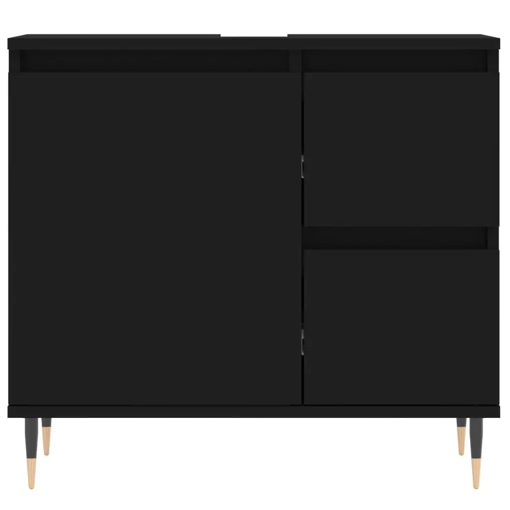 3 Piece Bathroom Furniture Set Engineered Wood Black