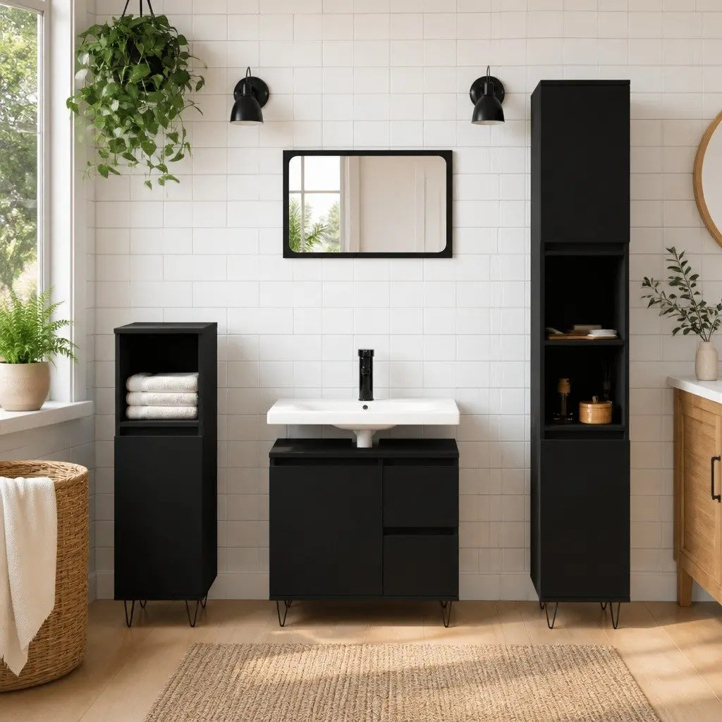3 Piece Bathroom Furniture Set in Black
