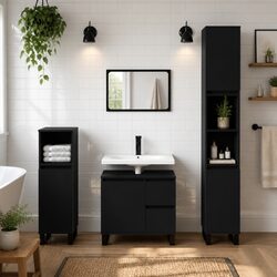 Black Engineered Wood 3-Piece Bathroom Furniture Set