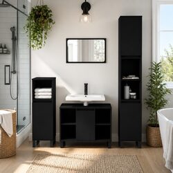 Stylish 3 Piece Black Engineered Wood Bathroom Set