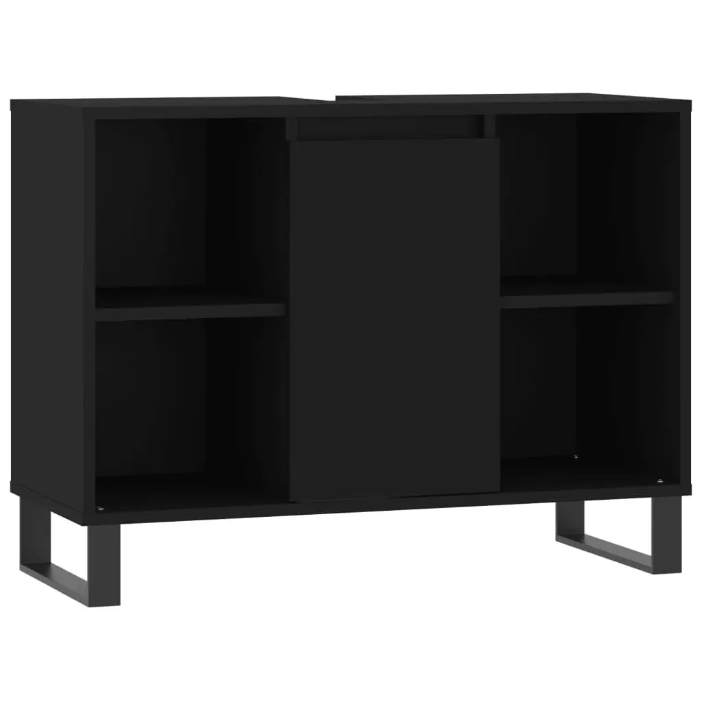 3 Piece Bathroom Furniture Set Engineered Wood Black Cabinet Sink Vanity Storage