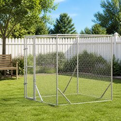Sturdy Outdoor Dog Kennel Run in Silver Galvanised Steel