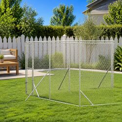 Sturdy Outdoor Dog Kennel Run Enclosure in Silver Galvanised Steel