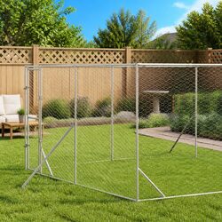 Sturdy Outdoor Dog Kennel Run in Silver Galvanised Steel