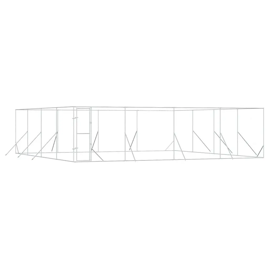 Dog Kennel Run Enclosure Galvanised Steel 8x8x2m Silver