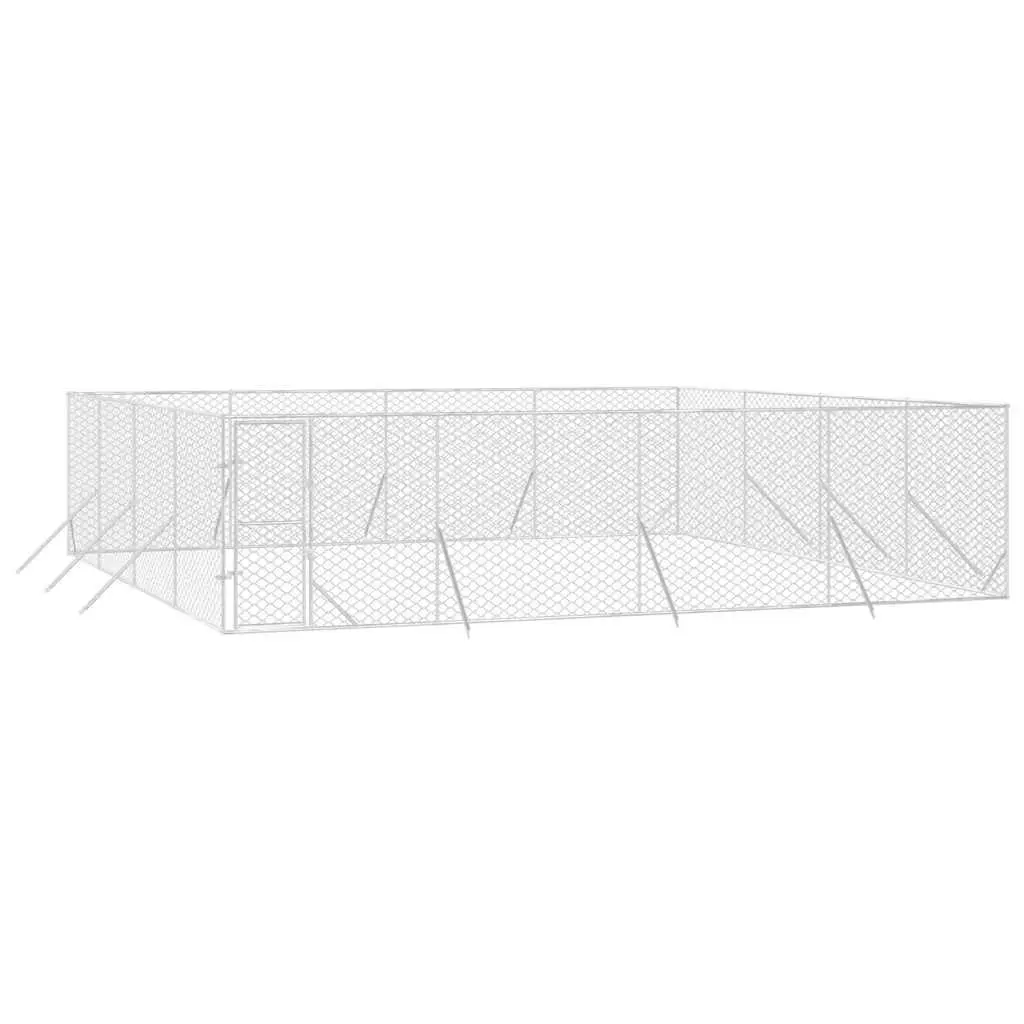 Dog Kennel Run Enclosure Galvanised Steel 8x8x2m Silver