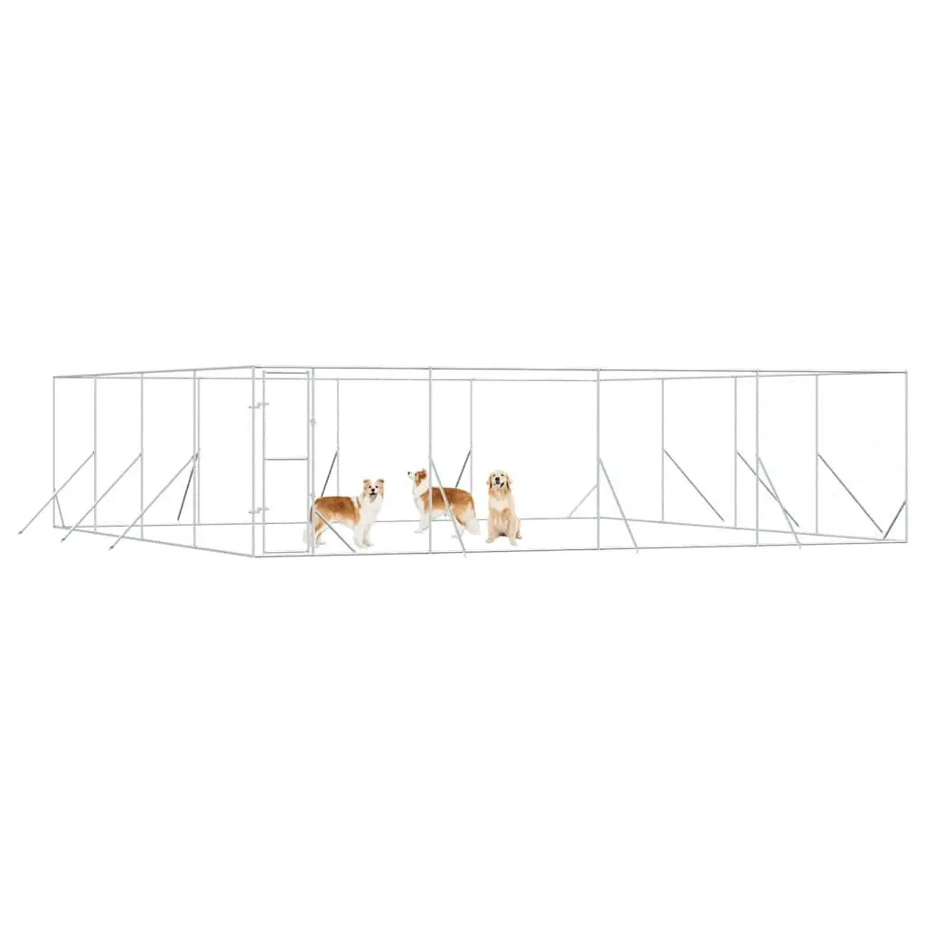 Dog Kennel Run Enclosure Galvanised Steel 8x8x2m Silver