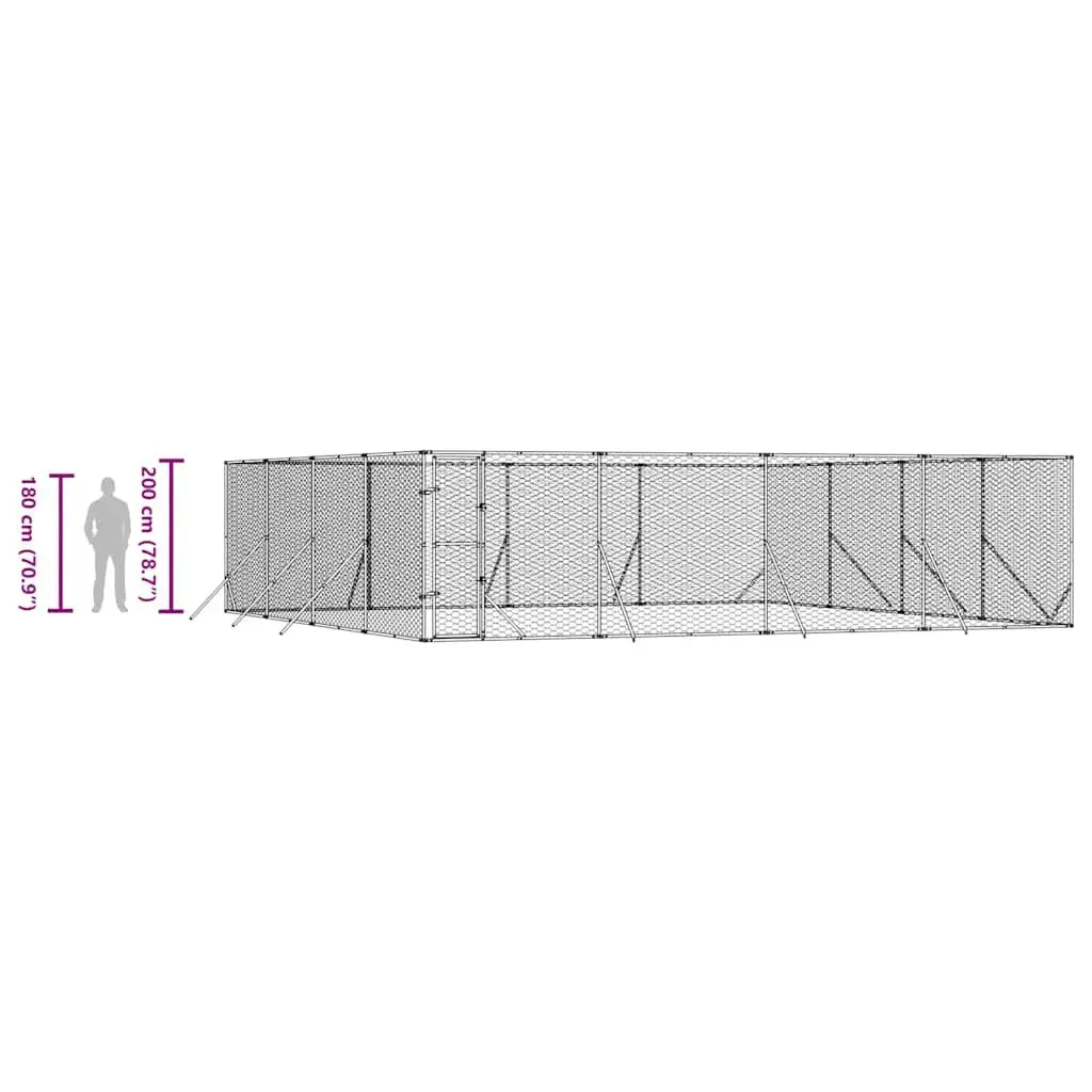 Dog Kennel Run Enclosure Galvanised Steel 8x8x2m Silver