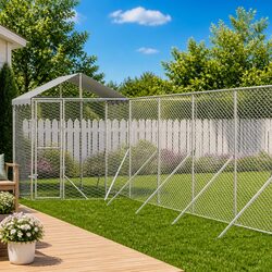 Durable Outdoor Dog Kennel with Roof in Silver 12x12x2.5 m