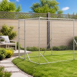 Sturdy Silver Galvanised Steel Outdoor Dog Kennel 2x6x2.5m