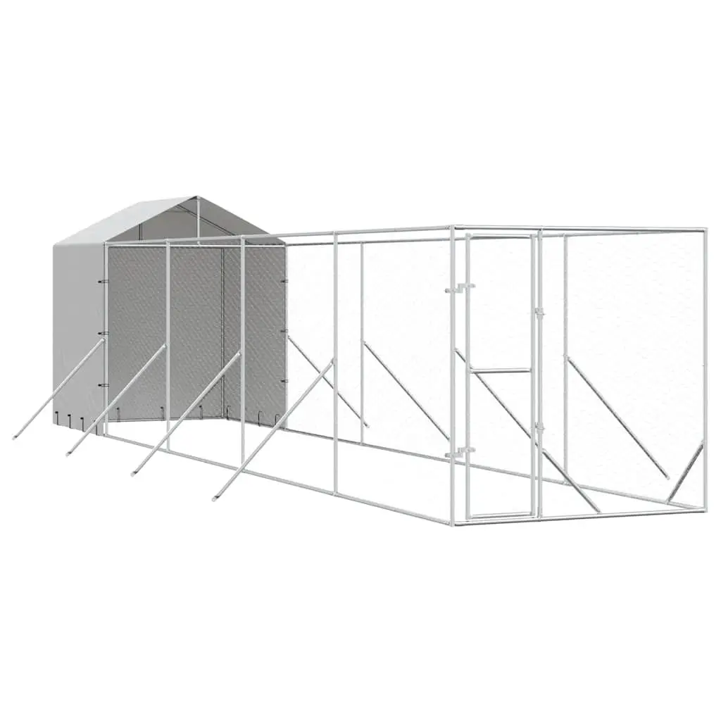 Dog Kennel Galvanised Steel Large Silver Outdoor Enclosure